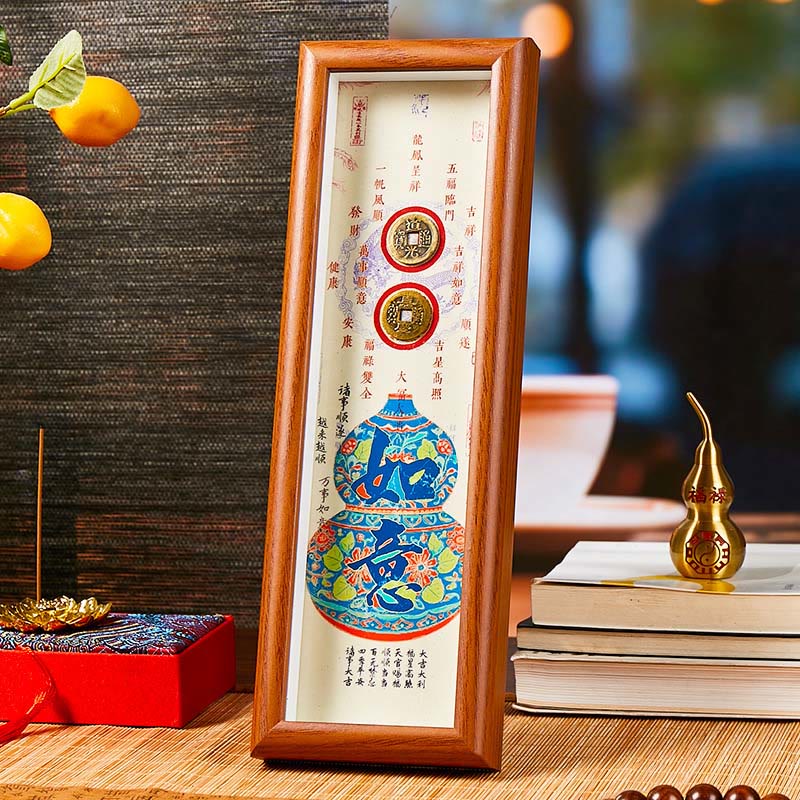 Buddha Stones, Postać Fu, Tykwa, Miedziane Monety, Ramka na Zdjęcia, Ozdoba Wystrój Domu - Styl4 - Płyta pilśniowa średniej gęstości (9*30*4 cm) - image 6
