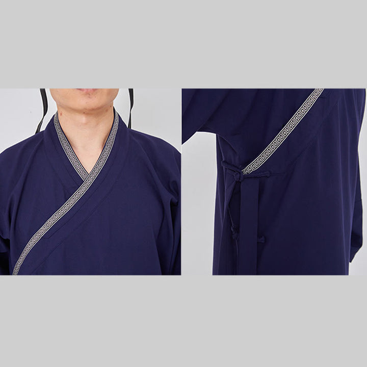 Buddha Stones 2 szt. Wudang Fall Solid Frog-Guzik Długi Rękaw Lniany Unisex Taoistyczny Robe Kimono Spodnie Strój do Ceremonii Qigong - image 9