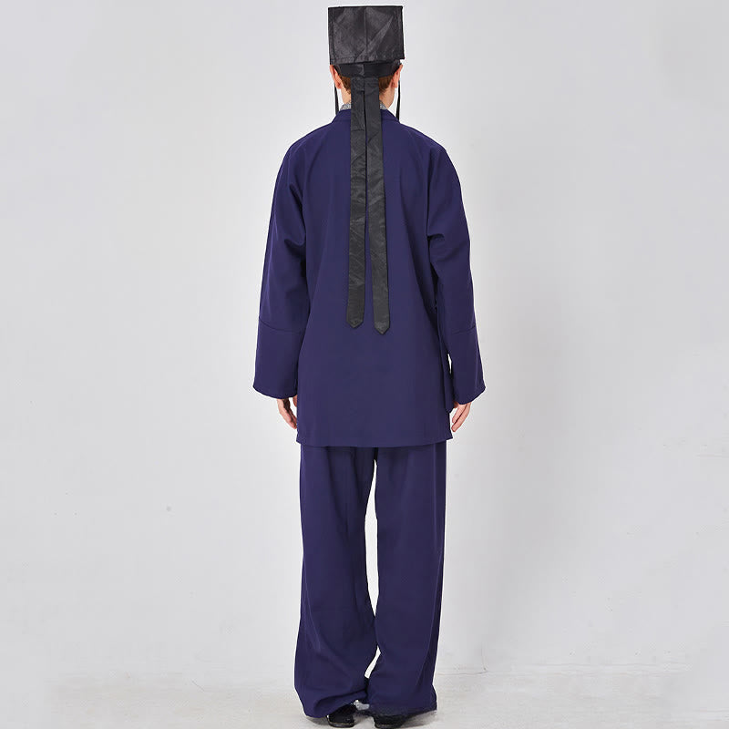 Buddha Stones 2 szt. Wudang Fall Solid Frog-Guzik Długi Rękaw Lniany Unisex Taoistyczny Robe Kimono Spodnie Strój do Ceremonii Qigong - image 7