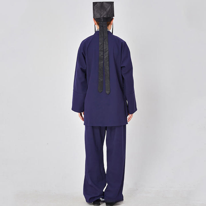 Buddha Stones 2 szt. Wudang Fall Solid Frog-Guzik Długi Rękaw Lniany Unisex Taoistyczny Robe Kimono Spodnie Strój do Ceremonii Qigong - image 7