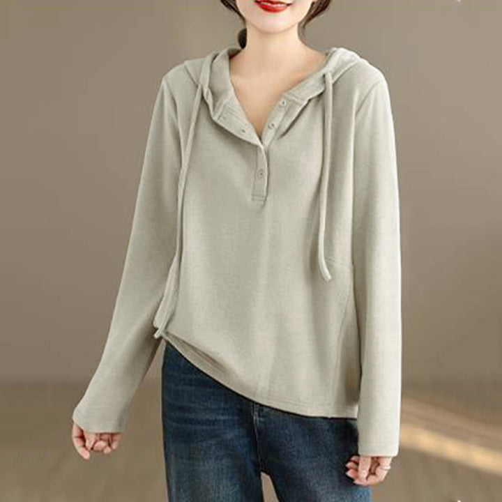 Bluza z kapturem damska z długim rękawem i kapturem "Buddha Stones Winter Solid Color Cotton" z kapturem - image 3