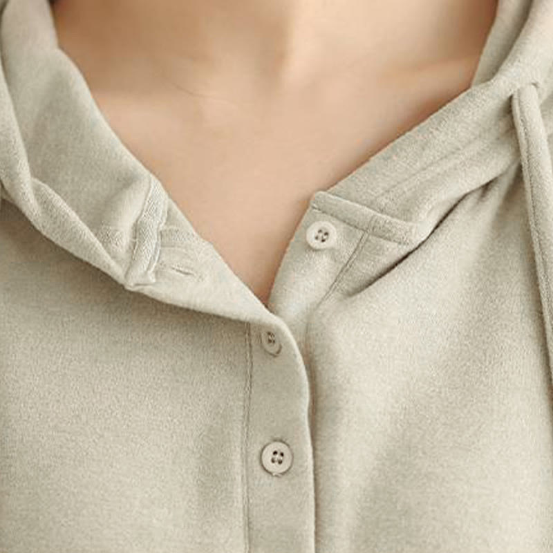 Bluza z kapturem damska z długim rękawem i kapturem "Buddha Stones Winter Solid Color Cotton" z kapturem - image 13