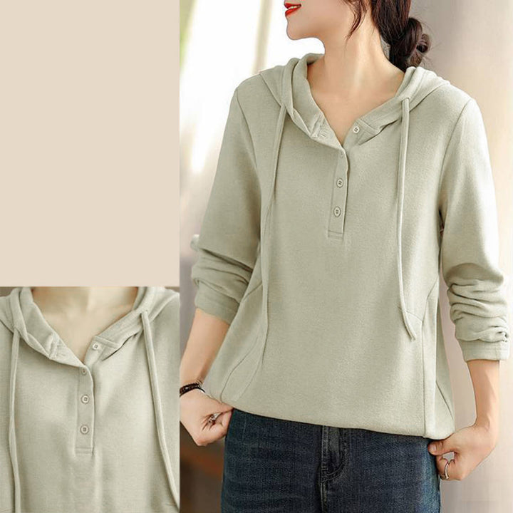 Bluza z kapturem damska z długim rękawem i kapturem "Buddha Stones Winter Solid Color Cotton" z kapturem - image 8