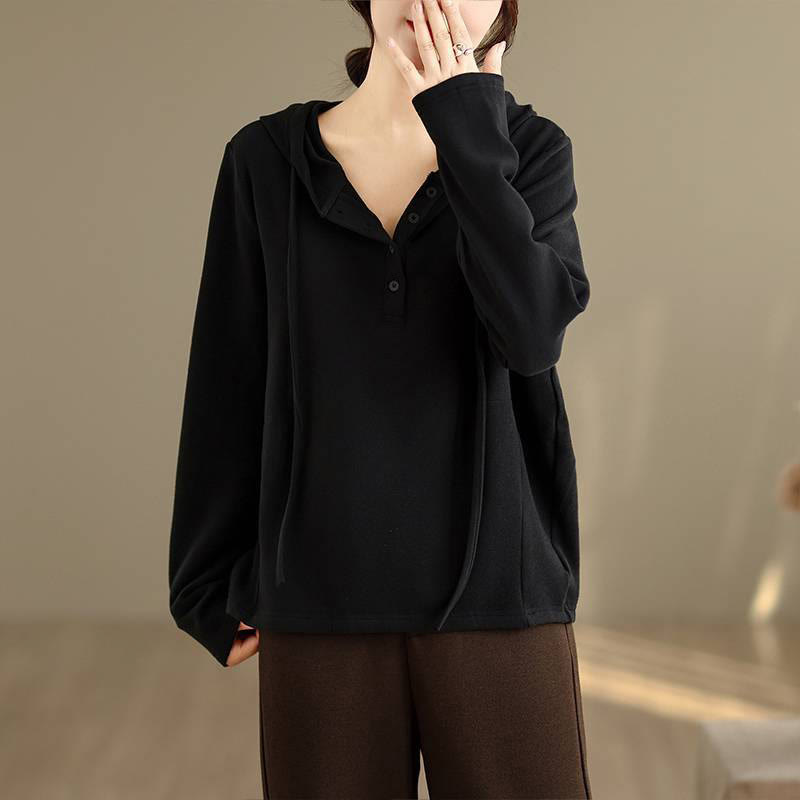 Bluza z kapturem damska z długim rękawem i kapturem "Buddha Stones Winter Solid Color Cotton" z kapturem - image 20