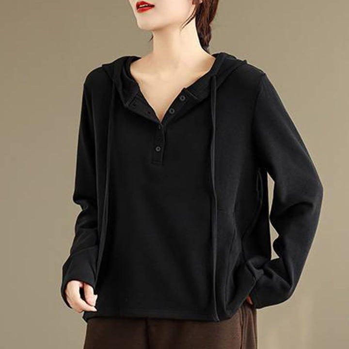 Bluza z kapturem damska z długim rękawem i kapturem "Buddha Stones Winter Solid Color Cotton" z kapturem - image 22