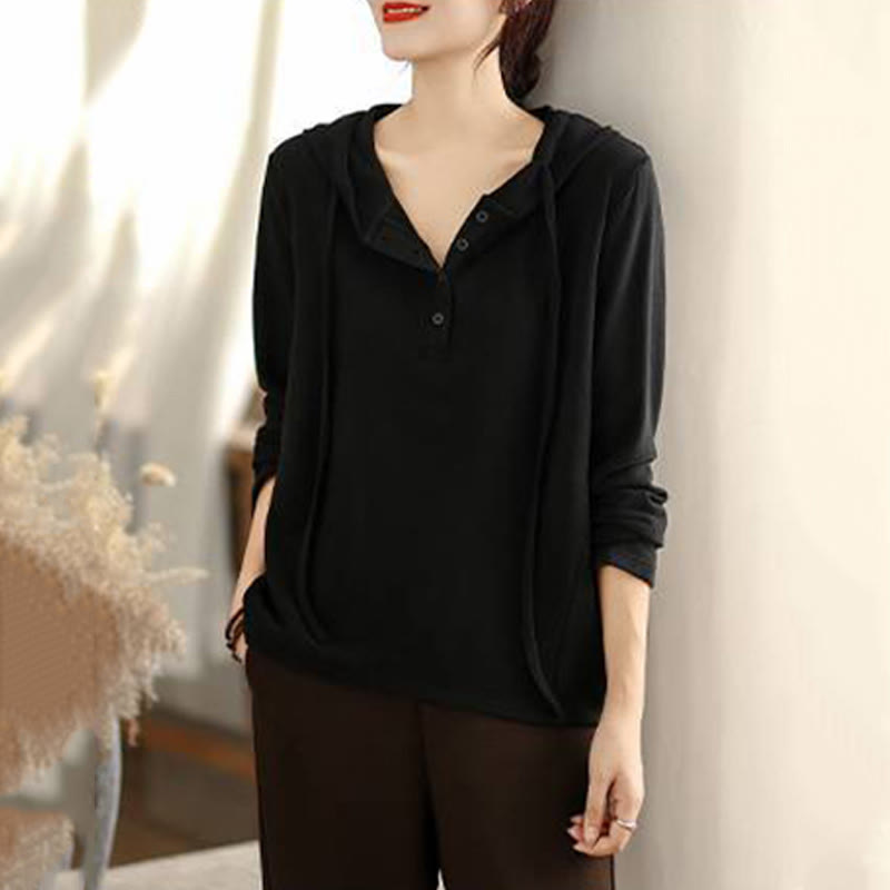 Bluza z kapturem damska z długim rękawem i kapturem "Buddha Stones Winter Solid Color Cotton" z kapturem - image 24