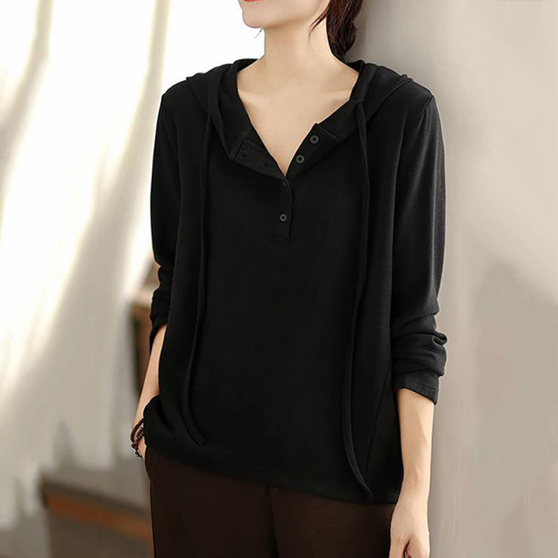 Bluza z kapturem damska z długim rękawem i kapturem "Buddha Stones Winter Solid Color Cotton" z kapturem - image 21