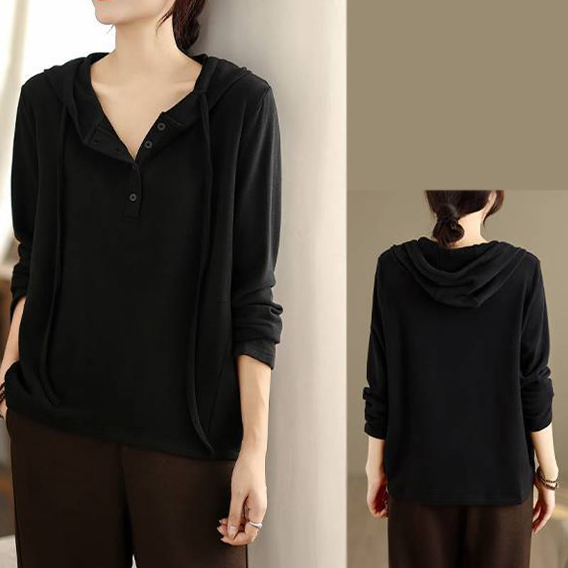 Bluza z kapturem damska z długim rękawem i kapturem "Buddha Stones Winter Solid Color Cotton" z kapturem - image 25