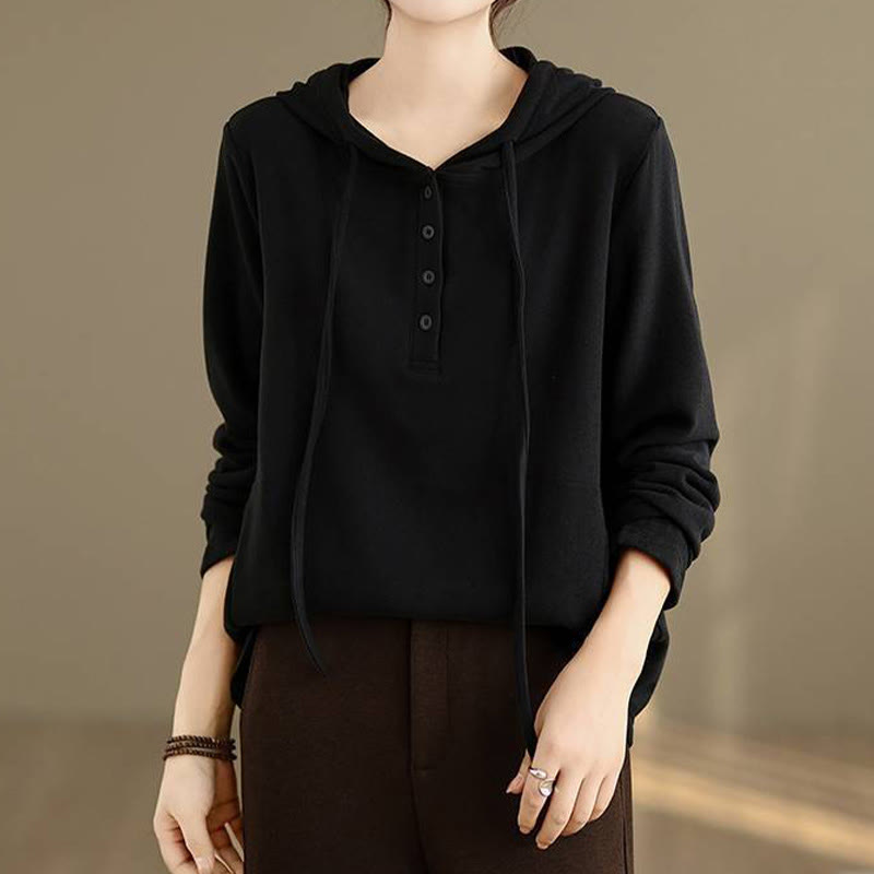 Bluza z kapturem damska z długim rękawem i kapturem "Buddha Stones Winter Solid Color Cotton" z kapturem - image 19