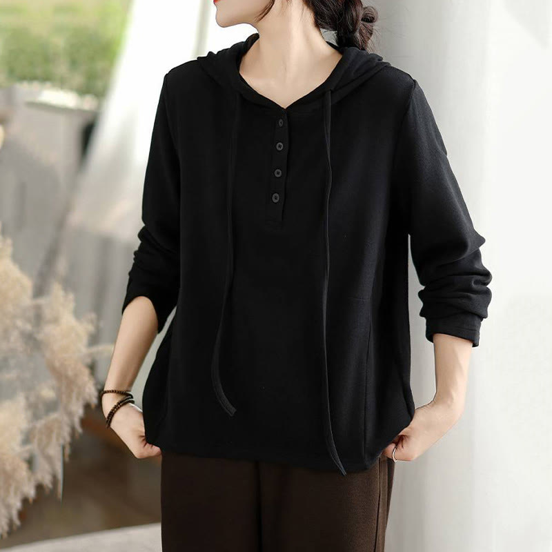 Bluza z kapturem damska z długim rękawem i kapturem "Buddha Stones Winter Solid Color Cotton" z kapturem - image 23