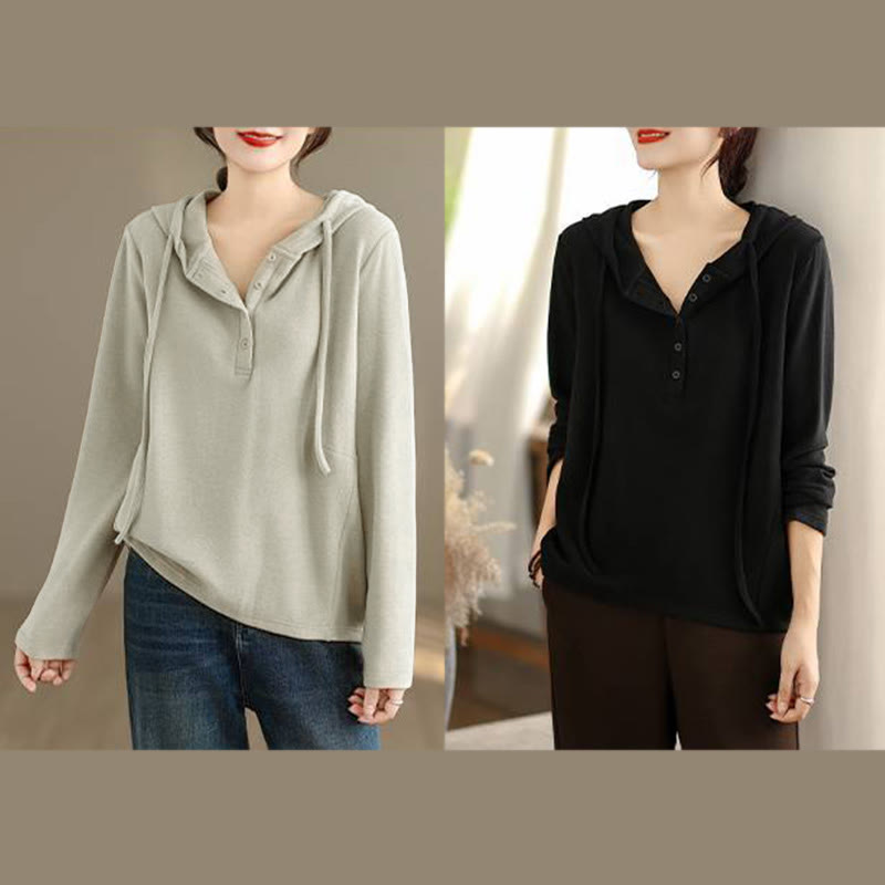 Bluza z kapturem damska z długim rękawem i kapturem "Buddha Stones Winter Solid Color Cotton" z kapturem - image 27