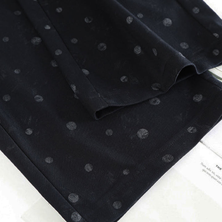 Spodnie damskie z szerokimi nogawkami i kieszeniami, z poliestru, w białe kropki, z motywem Buddha Stones - image 3