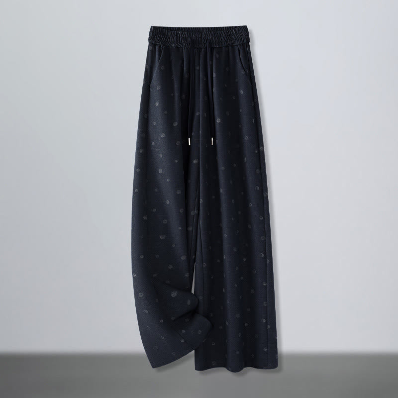 Spodnie damskie z szerokimi nogawkami i kieszeniami, z poliestru, w białe kropki, z motywem Buddha Stones - MidnightBlue - US12, UK/AU16, EU44 (3XL) - image 0