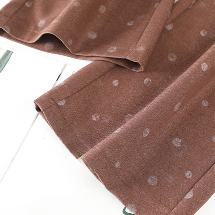 Spodnie damskie z szerokimi nogawkami i kieszeniami, z poliestru, w białe kropki, z motywem Buddha Stones - image 11