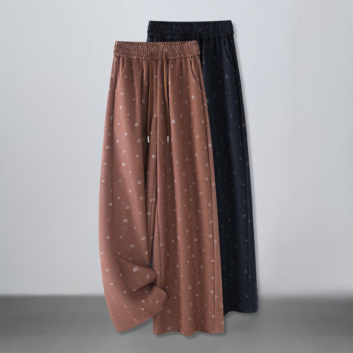 Spodnie damskie z szerokimi nogawkami i kieszeniami, z poliestru, w białe kropki, z motywem Buddha Stones - image 13