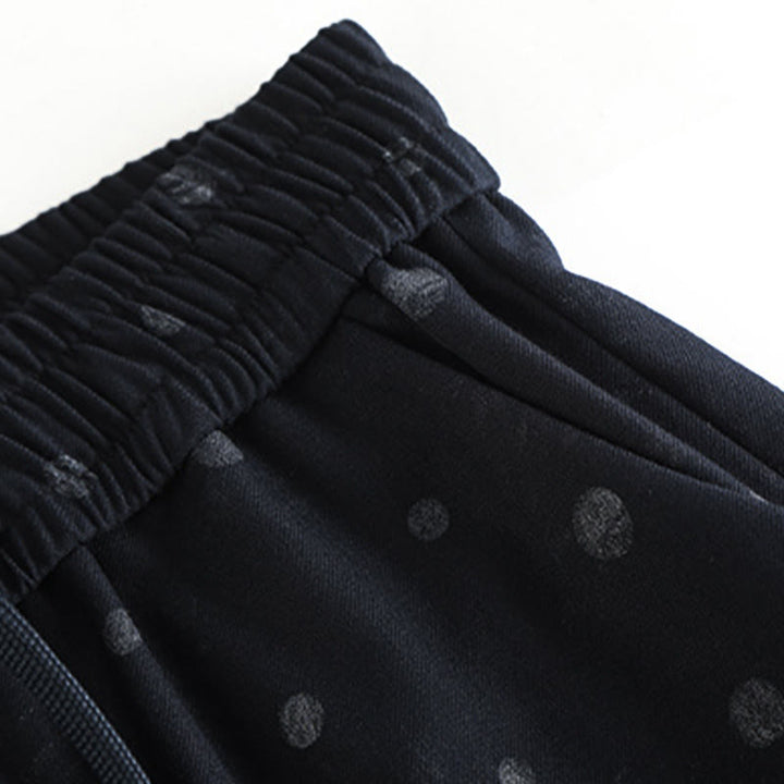 Spodnie damskie z szerokimi nogawkami i kieszeniami, z poliestru, w białe kropki, z motywem Buddha Stones - image 4