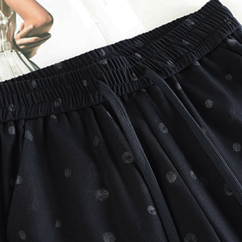 Spodnie damskie z szerokimi nogawkami i kieszeniami, z poliestru, w białe kropki, z motywem Buddha Stones - image 2