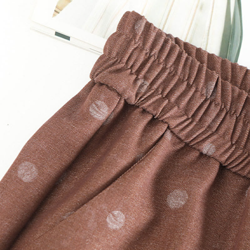 Spodnie damskie z szerokimi nogawkami i kieszeniami, z poliestru, w białe kropki, z motywem Buddha Stones - image 9