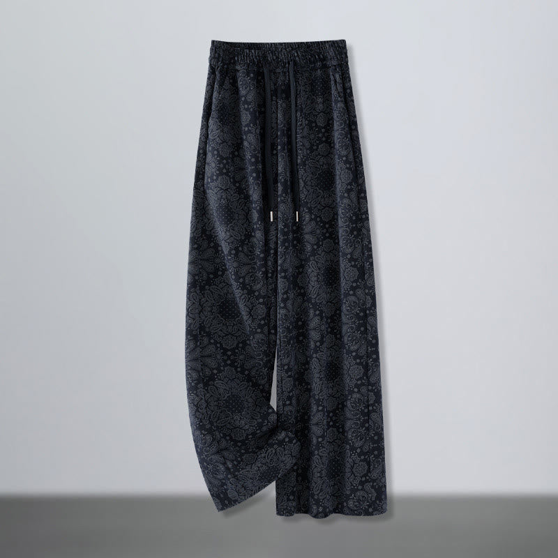 Damskie spodnie z szerokimi nogawkami i kieszeniami, z poliestru, z motywem Buddha Stones, w kwiaty - MidnightBlue - US12, UK/AU16, EU44 (3XL) - image 0