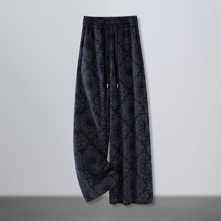 Damskie spodnie z szerokimi nogawkami i kieszeniami, z poliestru, z motywem Buddha Stones, w kwiaty - MidnightBlue - US12, UK/AU16, EU44 (3XL) - image 0