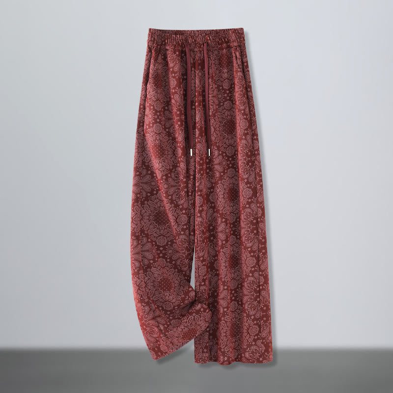 Damskie spodnie z szerokimi nogawkami i kieszeniami, z poliestru, z motywem Buddha Stones, w kwiaty - Cegła ogniotrwała - US12, UK/AU16, EU44 (3XL) - image 5