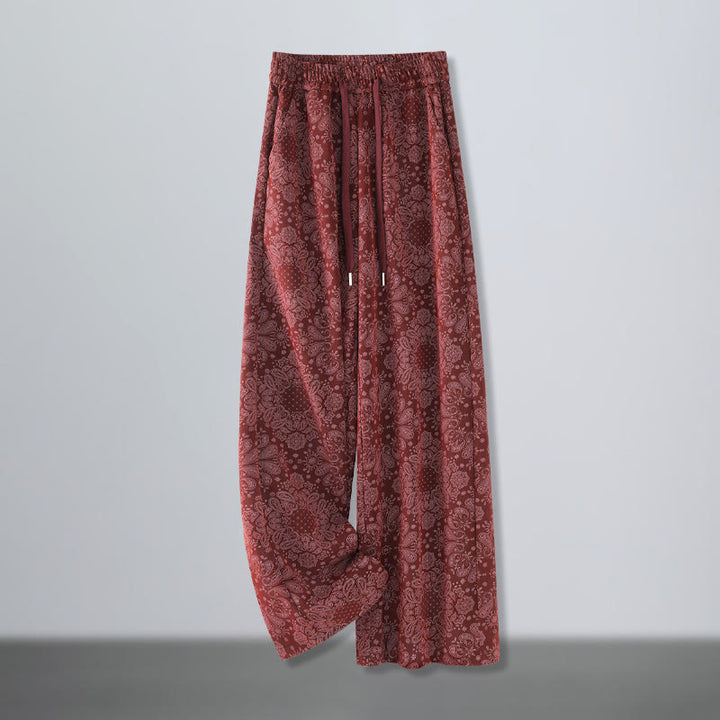 Damskie spodnie z szerokimi nogawkami i kieszeniami, z poliestru, z motywem Buddha Stones, w kwiaty - Cegła ogniotrwała - US12, UK/AU16, EU44 (3XL) - image 5