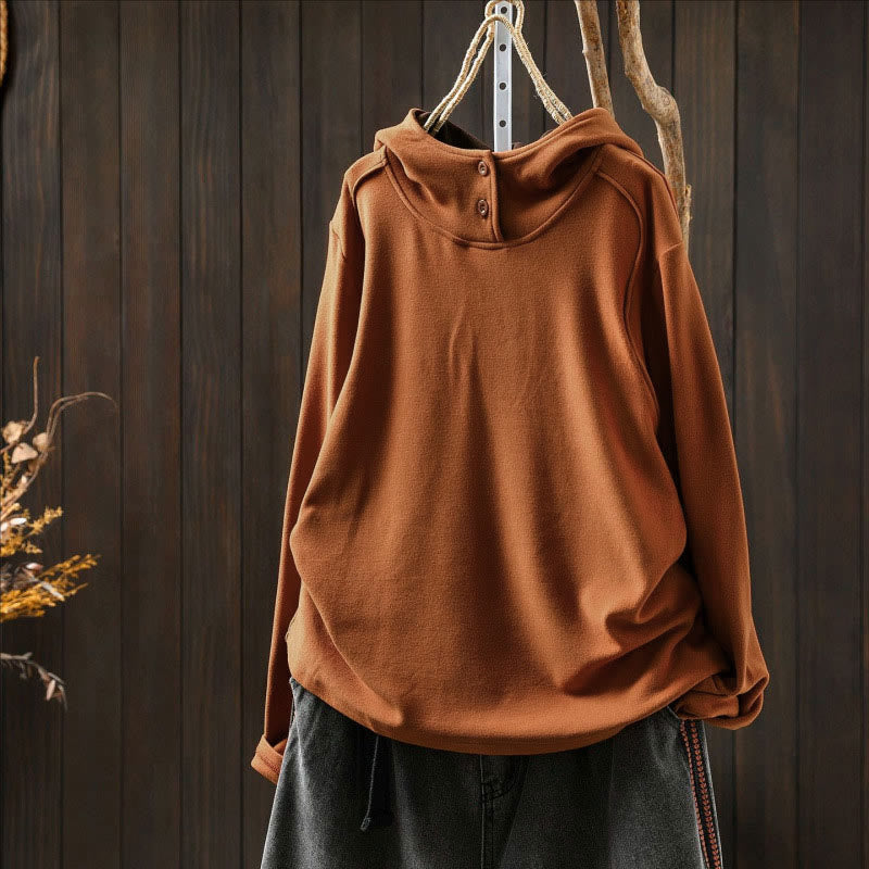 Bluza z kapturem damska z długim rękawem i kapturem "Buddha Stones Winter Solid Color Cotton Thicked" z kapturem - image 1