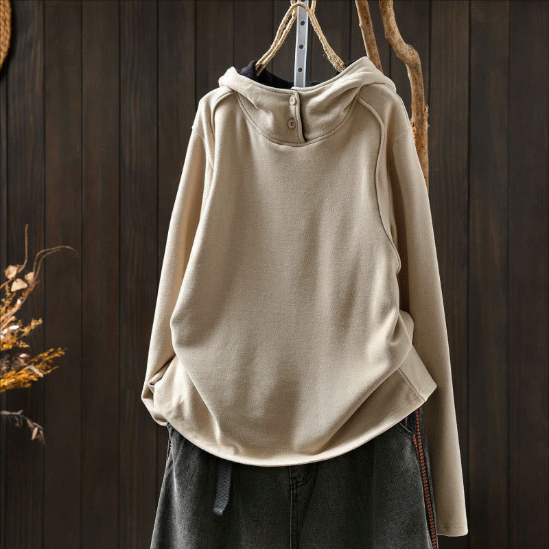 Bluza z kapturem damska z długim rękawem i kapturem "Buddha Stones Winter Solid Color Cotton Thicked" z kapturem - image 8