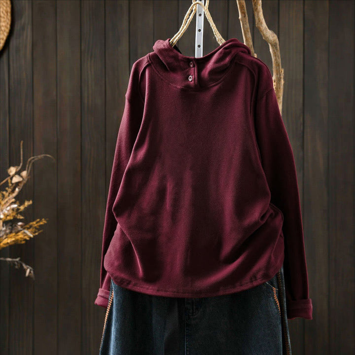 Bluza z kapturem damska z długim rękawem i kapturem "Buddha Stones Winter Solid Color Cotton Thicked" z kapturem - image 10