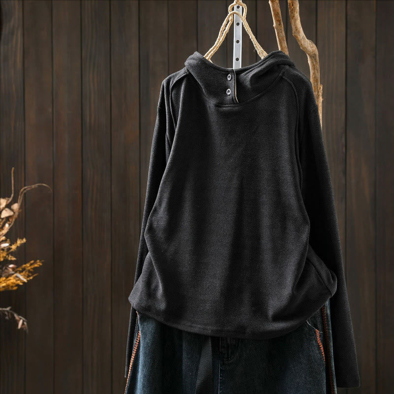 Bluza z kapturem damska z długim rękawem i kapturem "Buddha Stones Winter Solid Color Cotton Thicked" z kapturem - image 12