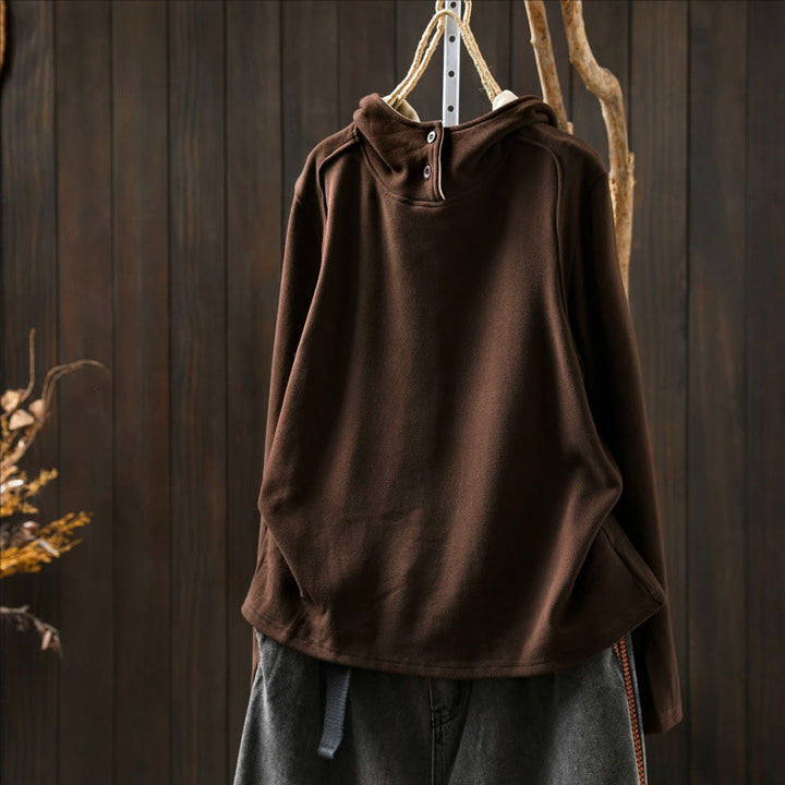 Bluza z kapturem damska z długim rękawem i kapturem "Buddha Stones Winter Solid Color Cotton Thicked" z kapturem - image 15