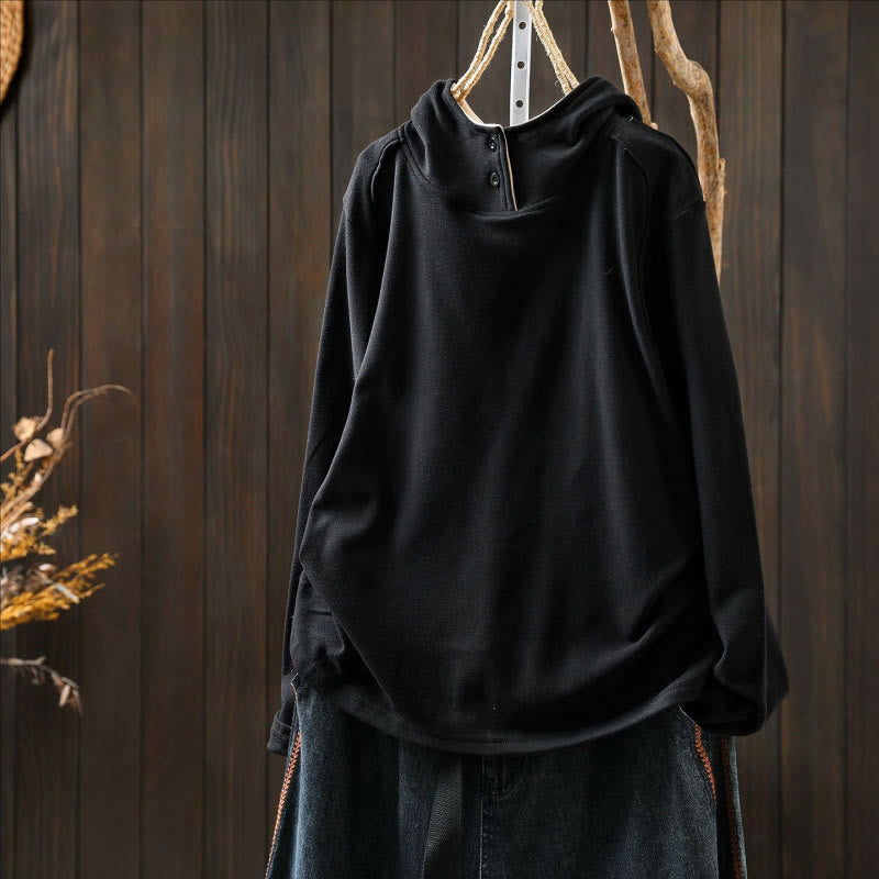 Bluza z kapturem damska z długim rękawem i kapturem "Buddha Stones Winter Solid Color Cotton Thicked" z kapturem - image 17