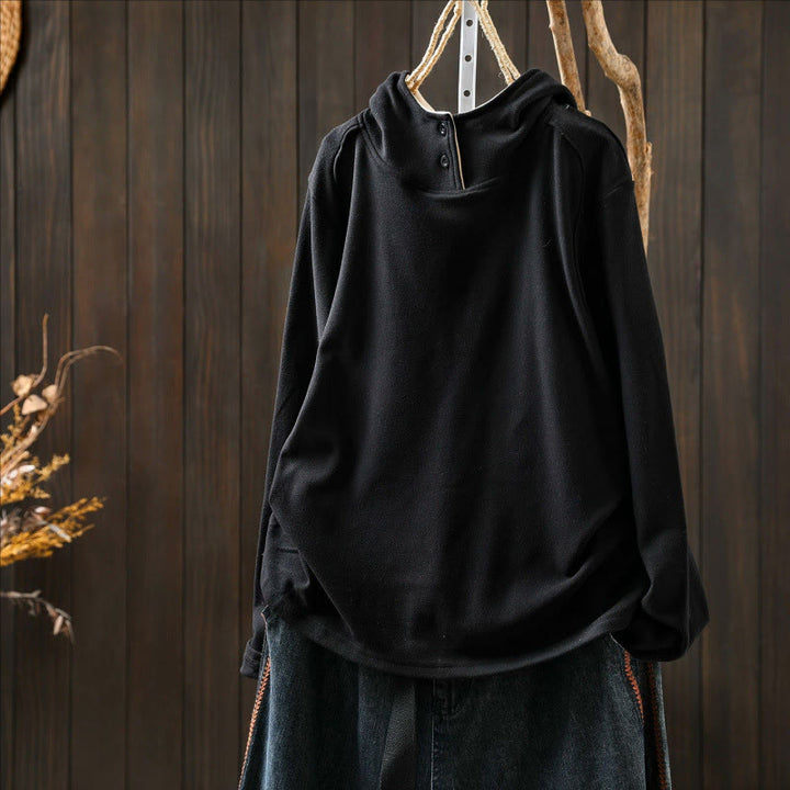 Bluza z kapturem damska z długim rękawem i kapturem "Buddha Stones Winter Solid Color Cotton Thicked" z kapturem - image 17