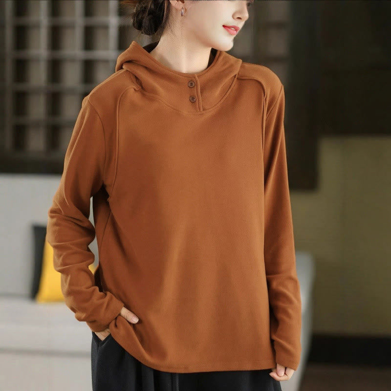 Bluza z kapturem damska z długim rękawem i kapturem "Buddha Stones Winter Solid Color Cotton Thicked" z kapturem - Peru - US4, UK/AU8, EU36 (F) - image 0