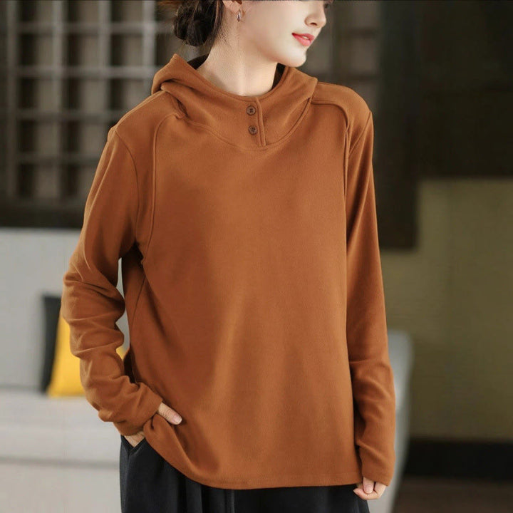 Bluza z kapturem damska z długim rękawem i kapturem "Buddha Stones Winter Solid Color Cotton Thicked" z kapturem - Peru - US4, UK/AU8, EU36 (F) - image 0