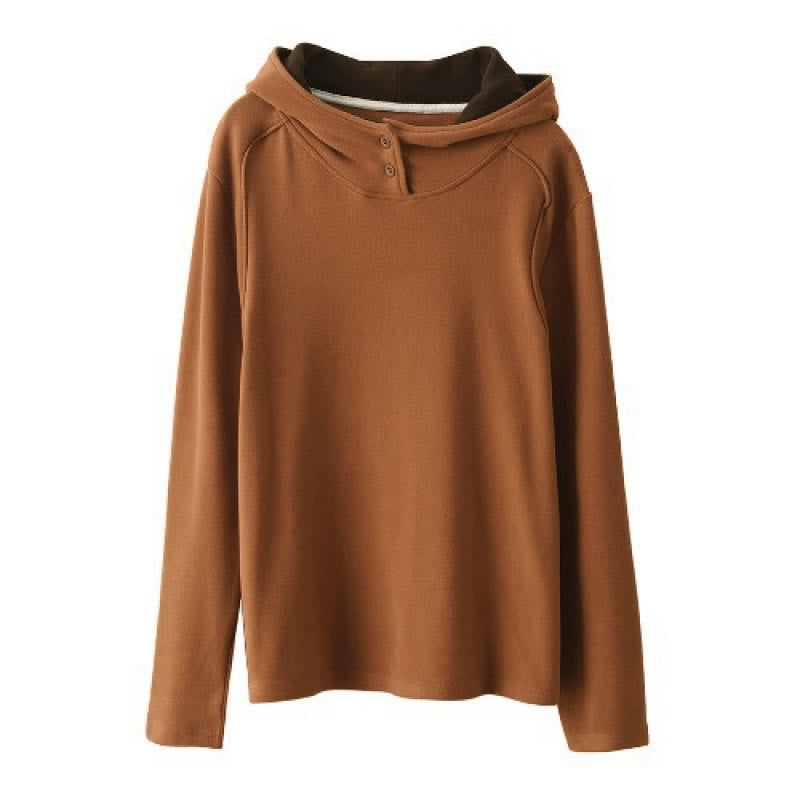 Bluza z kapturem damska z długim rękawem i kapturem "Buddha Stones Winter Solid Color Cotton Thicked" z kapturem - image 2