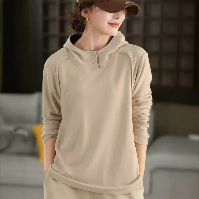 Bluza z kapturem damska z długim rękawem i kapturem "Buddha Stones Winter Solid Color Cotton Thicked" z kapturem - PapayaWhip - US4, UK/AU8, EU36 (F) - image 7