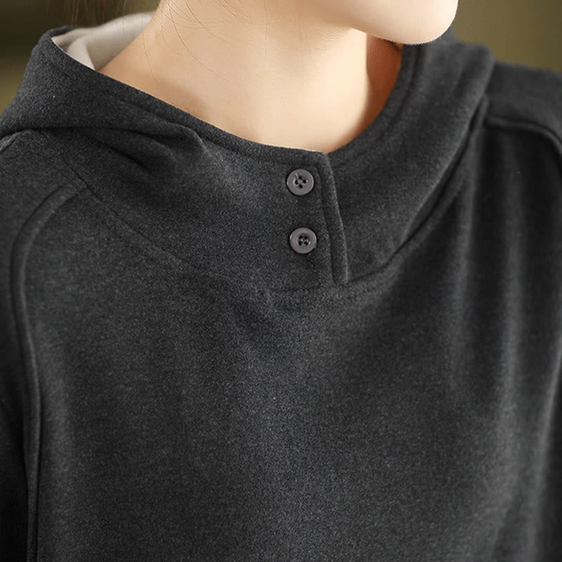 Bluza z kapturem damska z długim rękawem i kapturem "Buddha Stones Winter Solid Color Cotton Thicked" z kapturem - image 13