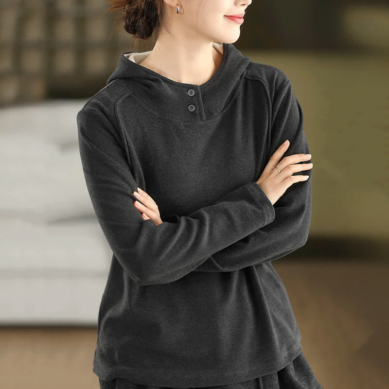 Bluza z kapturem damska z długim rękawem i kapturem "Buddha Stones Winter Solid Color Cotton Thicked" z kapturem - DimGray - US4, UK/AU8, EU36 (F) - image 11