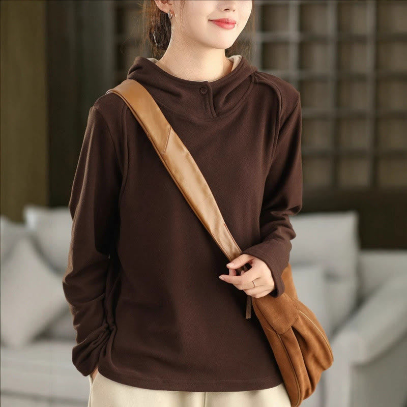 Bluza z kapturem damska z długim rękawem i kapturem "Buddha Stones Winter Solid Color Cotton Thicked" z kapturem - SaddleBrown - US4, UK/AU8, EU36 (F) - image 14