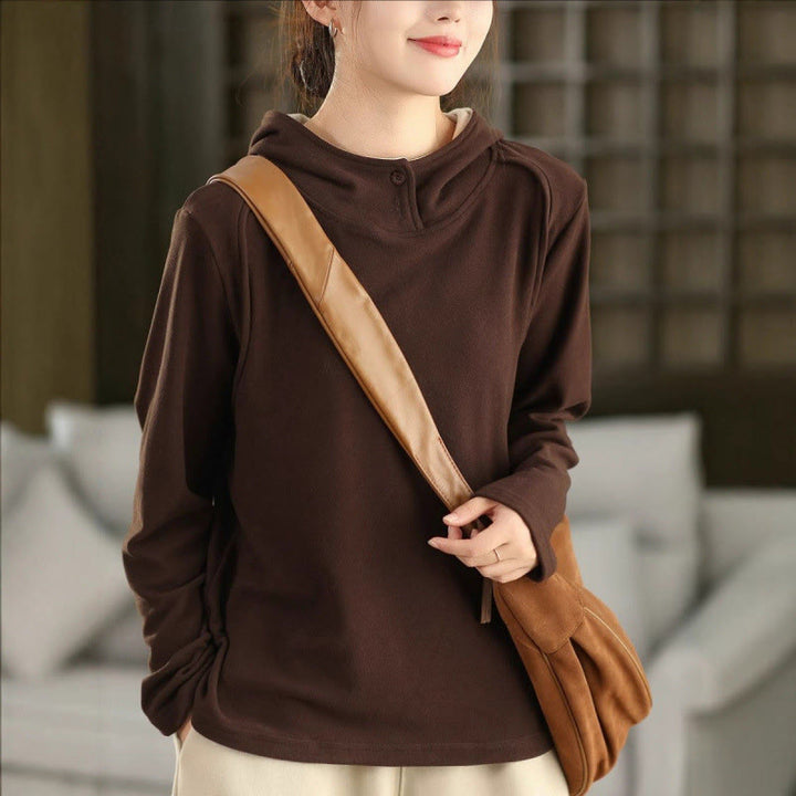 Bluza z kapturem damska z długim rękawem i kapturem "Buddha Stones Winter Solid Color Cotton Thicked" z kapturem - SaddleBrown - US4, UK/AU8, EU36 (F) - image 14