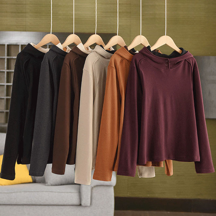 Bluza z kapturem damska z długim rękawem i kapturem "Buddha Stones Winter Solid Color Cotton Thicked" z kapturem - image 20