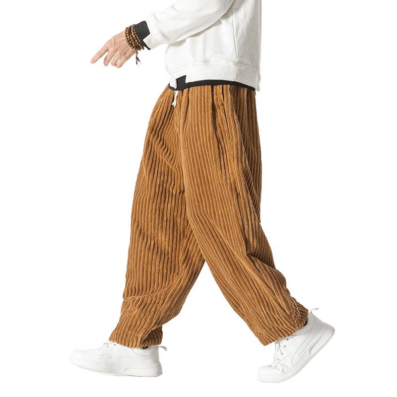 Męskie spodnie haremowe z sznurkiem i kieszeniami, w jednolitym kolorze, z kolekcji Buddha Stones w stylu retro i zimowym - image 14