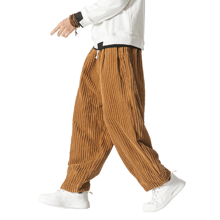 Męskie spodnie haremowe z sznurkiem i kieszeniami, w jednolitym kolorze, z kolekcji Buddha Stones w stylu retro i zimowym - image 14