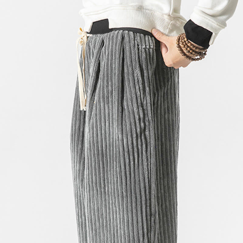 Męskie spodnie haremowe z sznurkiem i kieszeniami, w jednolitym kolorze, z kolekcji Buddha Stones w stylu retro i zimowym - image 6