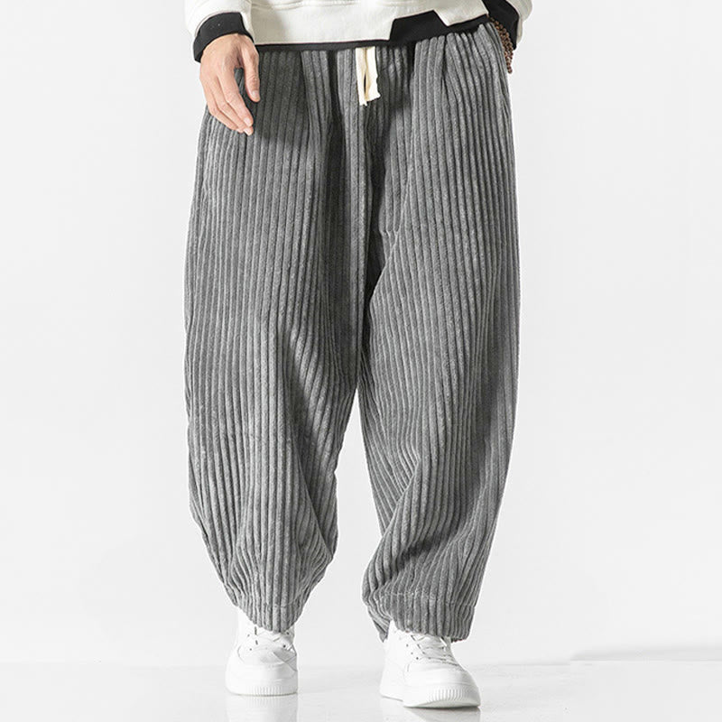 Męskie spodnie haremowe z sznurkiem i kieszeniami, w jednolitym kolorze, z kolekcji Buddha Stones w stylu retro i zimowym - image 4