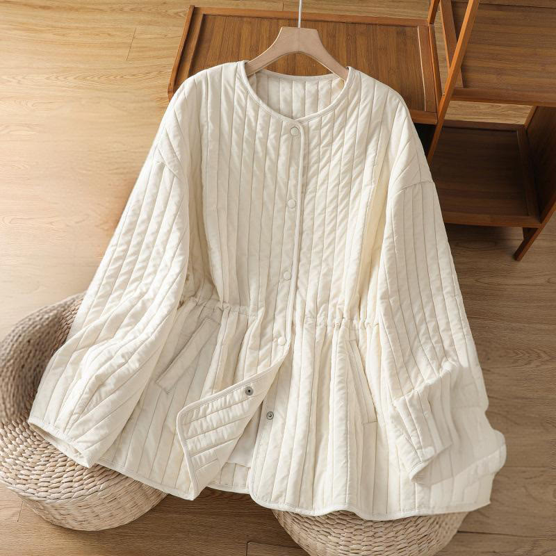 Kurtka damska Buddha Stones z okrągłym dekoltem, ściągaczem, bawełnianą, z długim rękawem i kieszenią - Kość słoniowa - US14, UK/AU18, EU46 (2XL) - image 10