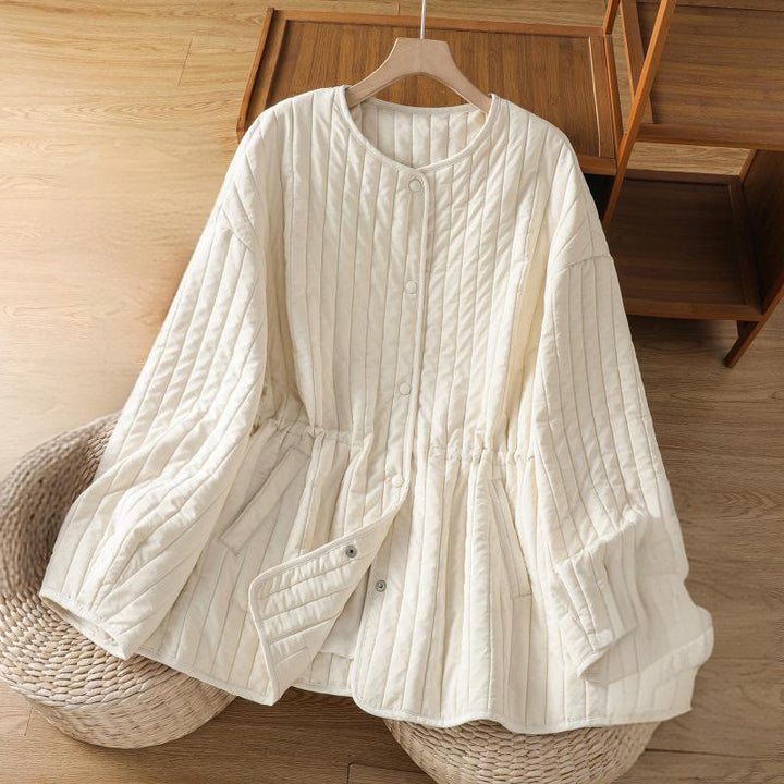 Kurtka damska Buddha Stones z okrągłym dekoltem, ściągaczem, bawełnianą, z długim rękawem i kieszenią - Kość słoniowa - US14, UK/AU18, EU46 (2XL) - image 10