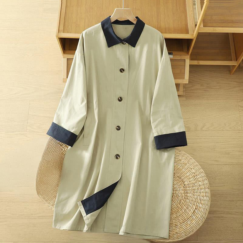 Płaszcz damski z długim rękawem z bawełny z kieszeniami i guzikami z jesiennych klap w kształcie Buddha Stones - Jasnozłoty - US12, UK/AU16, EU44 (XL) - image 1