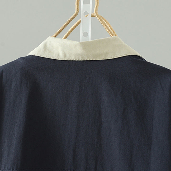 Płaszcz damski z długim rękawem z bawełny z kieszeniami i guzikami z jesiennych klap w kształcie Buddha Stones - image 15